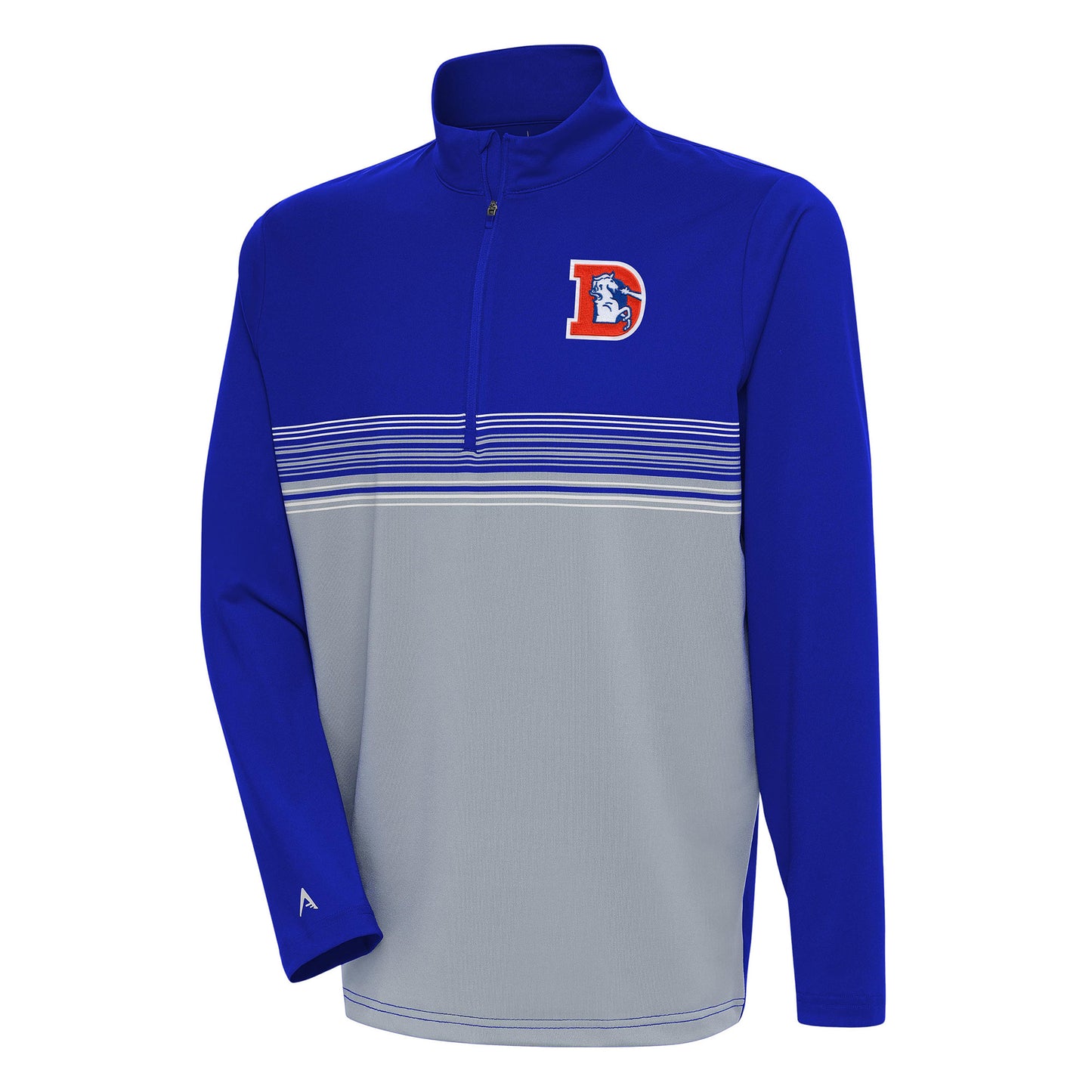 Men's Antigua Royal Denver Broncos Team Logo Throwback Pace Quarter-Zip Pullover Top