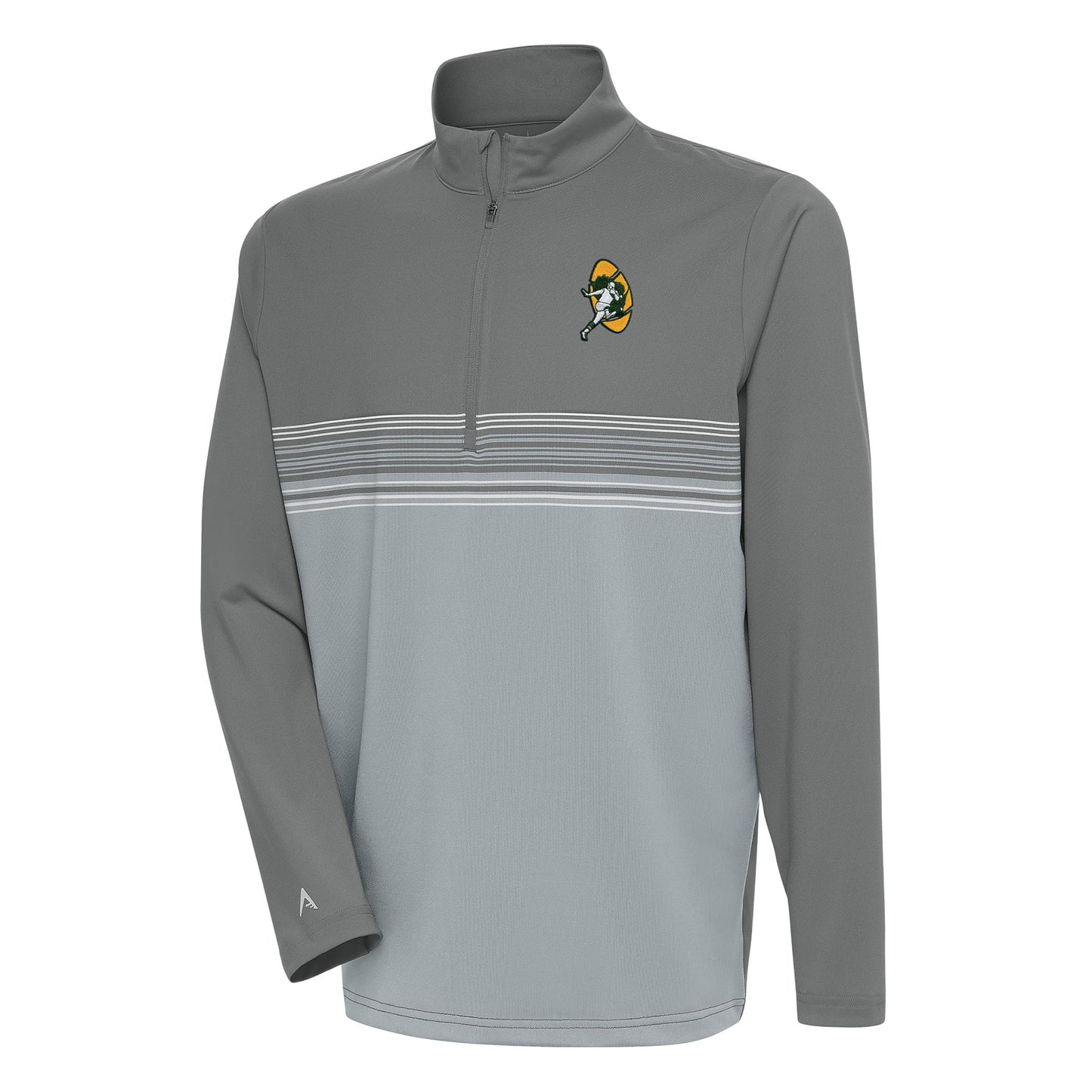 Men's Antigua Steel Green Bay Packers Team Logo Throwback Pace Quarter-Zip Pullover Top
