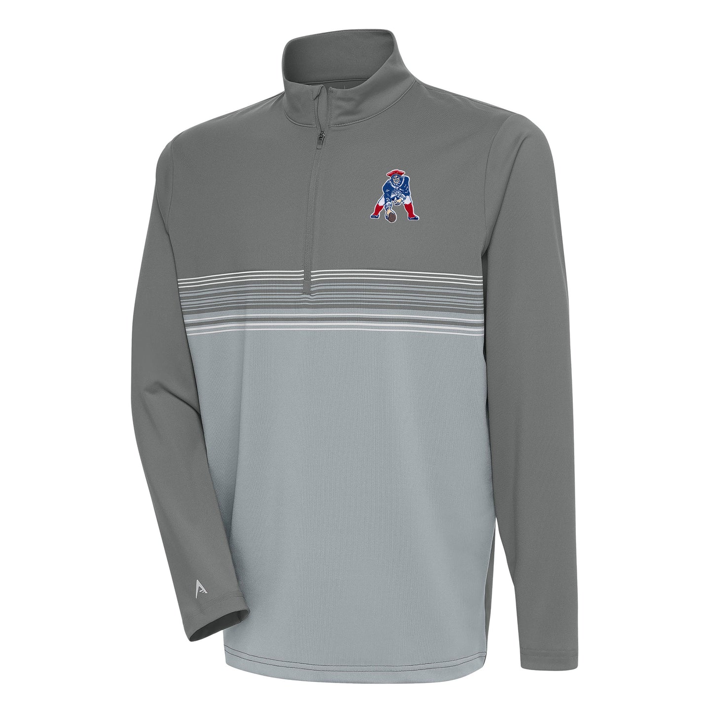 Men's Antigua Steel New England Patriots Team Logo Throwback Pace Quarter-Zip Pullover Top