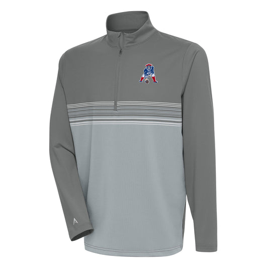 Men's Antigua Steel New England Patriots Team Logo Throwback Pace Quarter-Zip Pullover Top