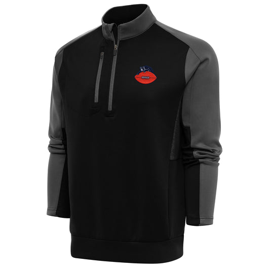 Men's Antigua Black/Charcoal Chicago Bears Team Logo Throwback Team Quarter-Zip Pullover Top