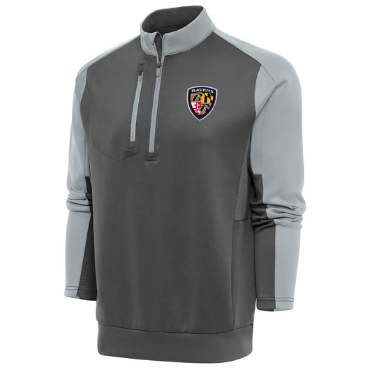 Men's Antigua Charcoal/Silver Baltimore Ravens Team Logo Throwback Team Quarter-Zip Pullover Top