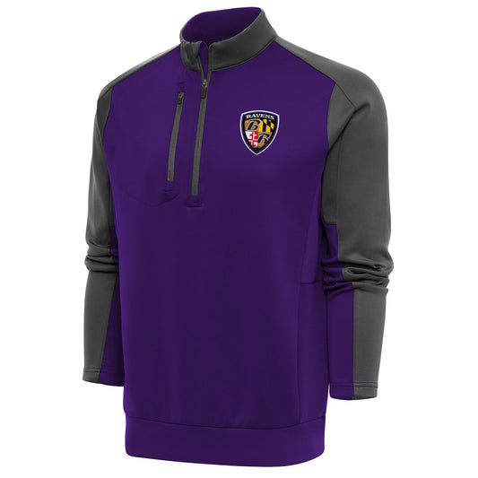 Men's Antigua Purple/Charcoal Baltimore Ravens Team Logo Throwback Team Quarter-Zip Pullover Top