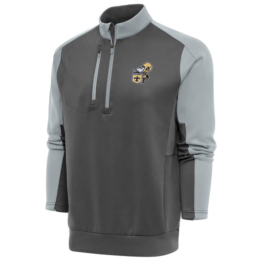 Men's Antigua Charcoal/Silver New Orleans Saints Team Logo Throwback Team Quarter-Zip Pullover Top