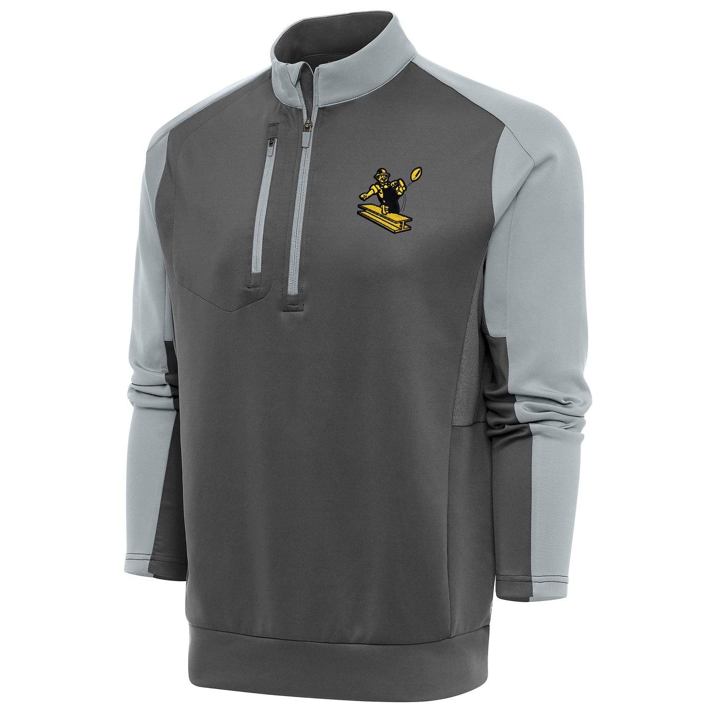 Men's Antigua Charcoal/Silver Pittsburgh Steelers Team Logo Throwback Team Quarter-Zip Pullover Top