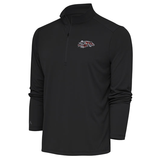 Men's Antigua Charcoal Cincinnati Bengals Team Logo Throwback Tribute Quarter-Zip Pullover Top