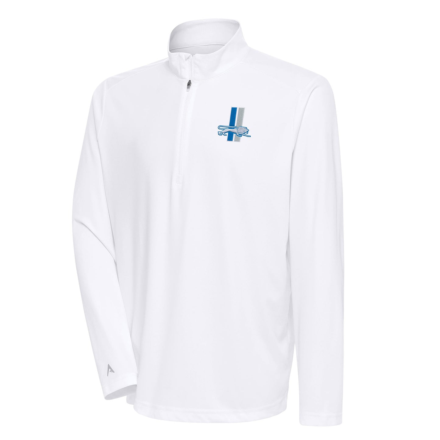 Men's Antigua White Detroit Lions Team Logo Throwback Tribute Quarter-Zip Pullover Top