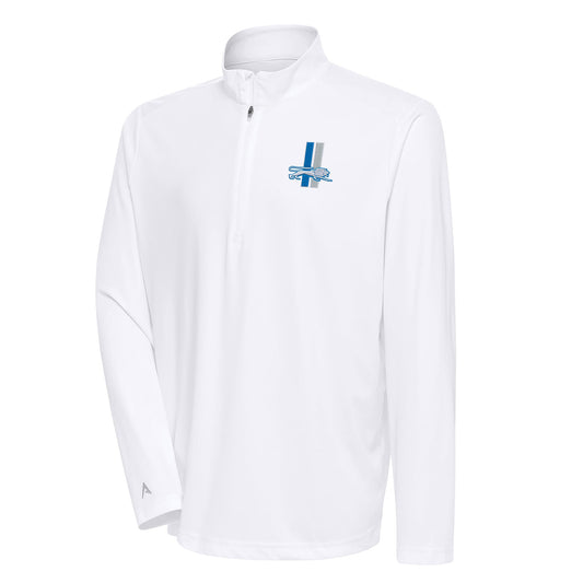 Men's Antigua White Detroit Lions Team Logo Throwback Tribute Quarter-Zip Pullover Top