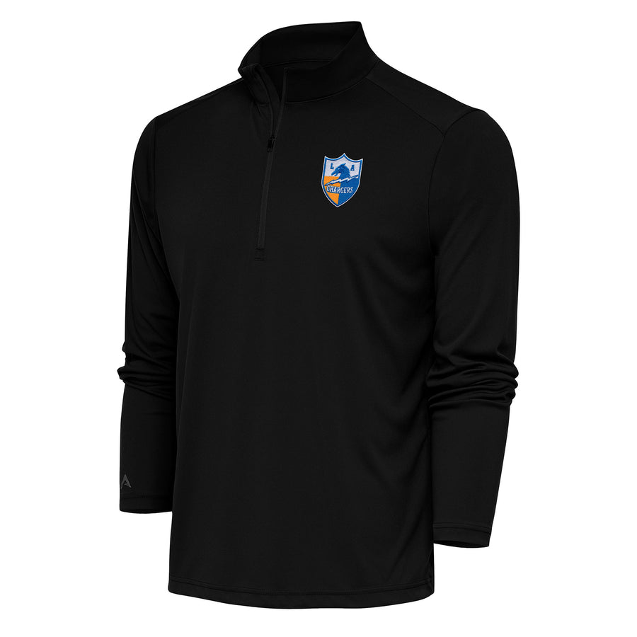 Men's Antigua Black Los Angeles Chargers Team Logo Throwback Tribute Quarter-Zip Pullover Top