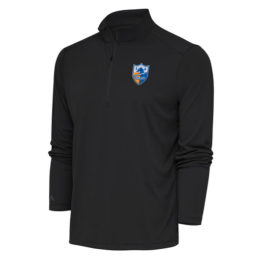 Men's Antigua Charcoal Los Angeles Chargers Team Logo Throwback Tribute Quarter-Zip Pullover Top