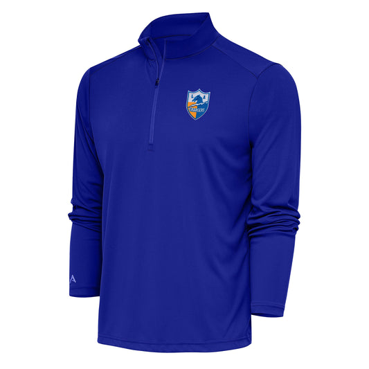 Men's Antigua Royal Los Angeles Chargers Team Logo Throwback Tribute Quarter-Zip Pullover Top