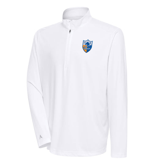 Men's Antigua White Los Angeles Chargers Team Logo Throwback Tribute Quarter-Zip Pullover Top