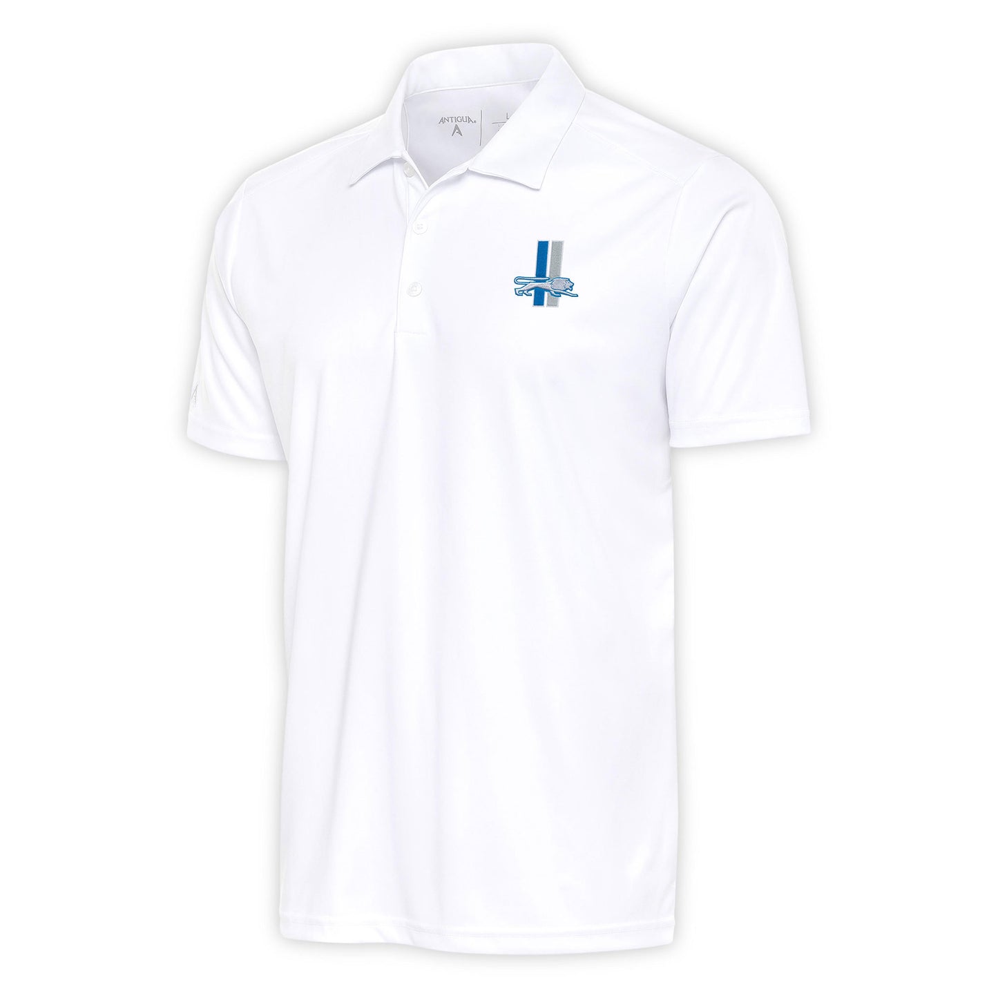 Men's Antigua White Detroit Lions Team Logo Throwback Tribute Polo