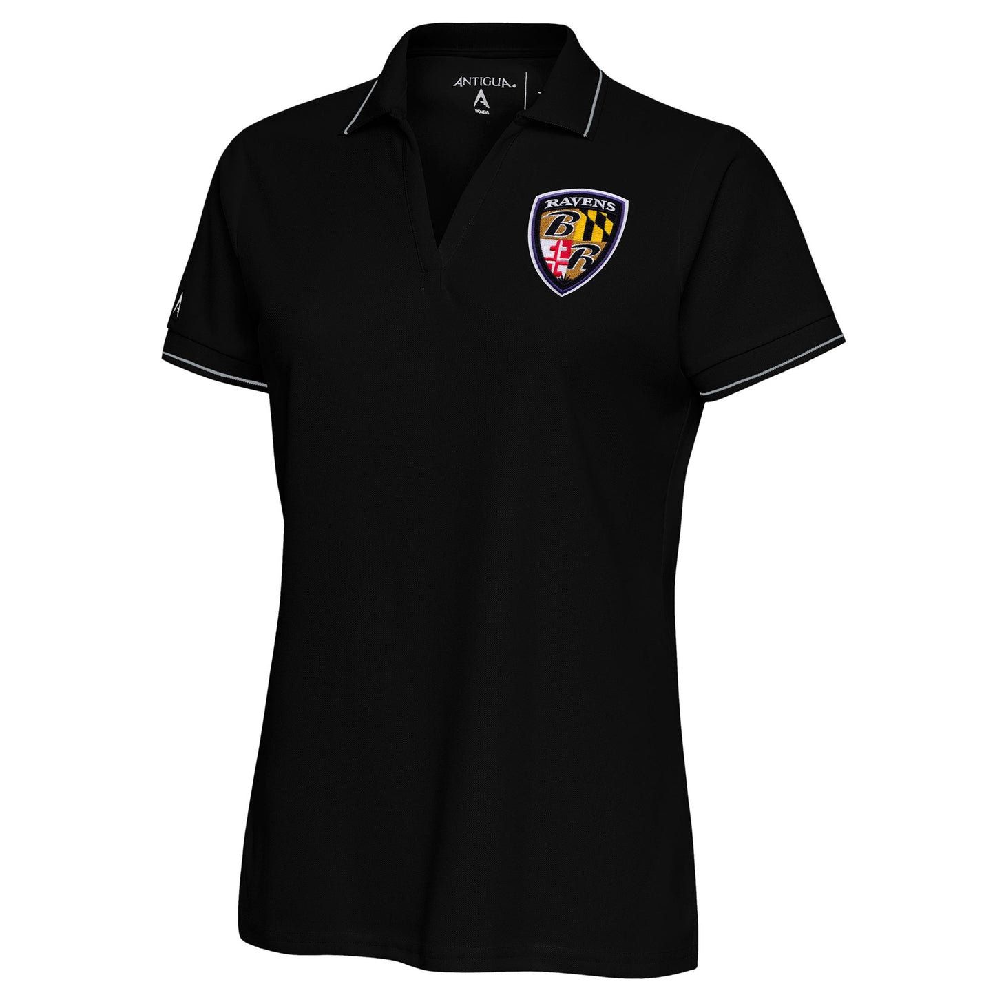 Women's Antigua Black Baltimore Ravens Throwback Logo Affluent Polo