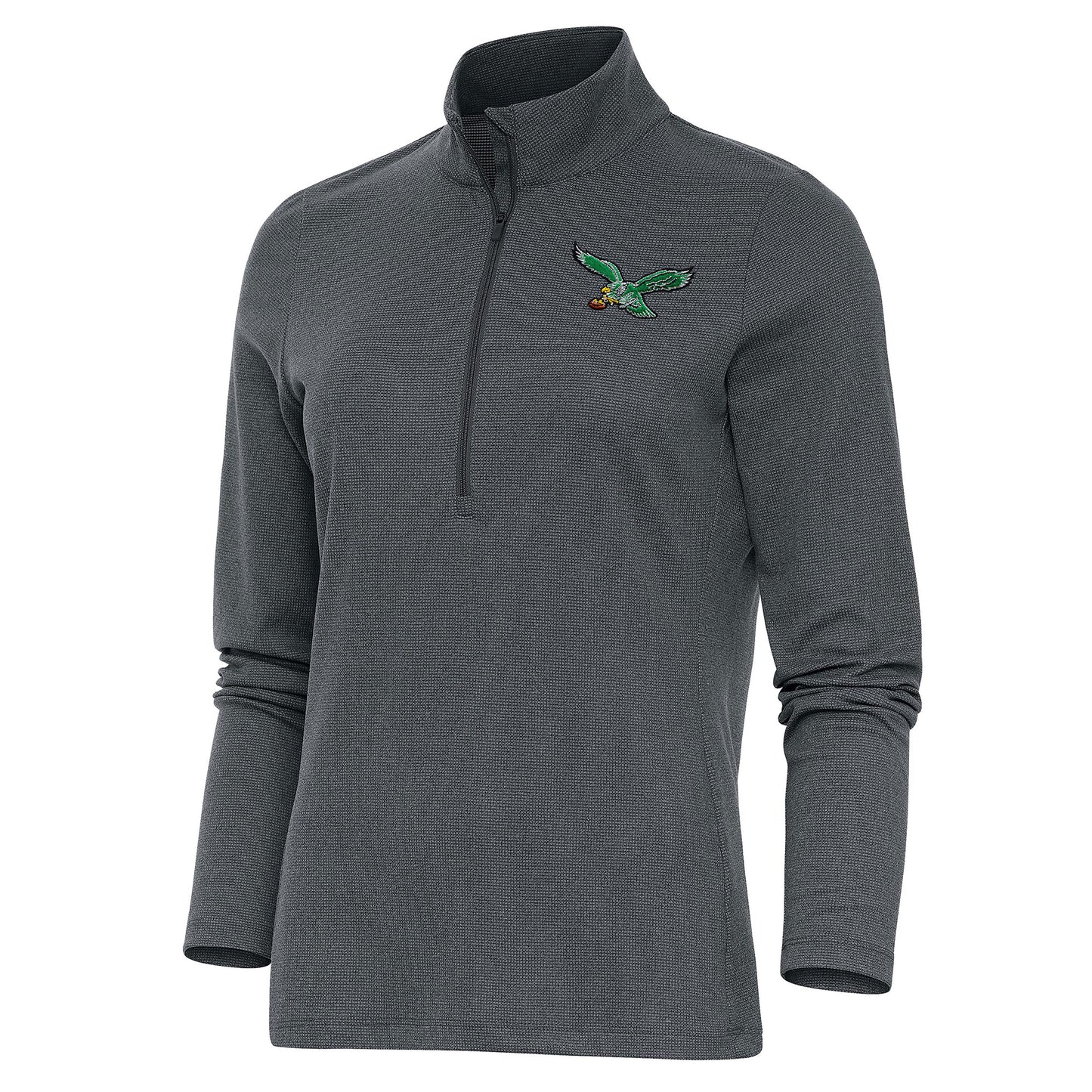 Women's Antigua Heather Charcoal Philadelphia Eagles Throwback Logo Epic Quarter-Zip Pullover Top