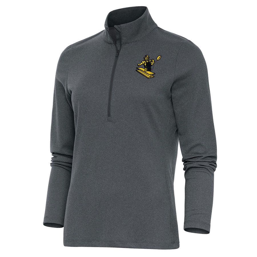 Women's Antigua Heather Charcoal Pittsburgh Steelers Throwback Logo Epic Quarter-Zip Pullover Top