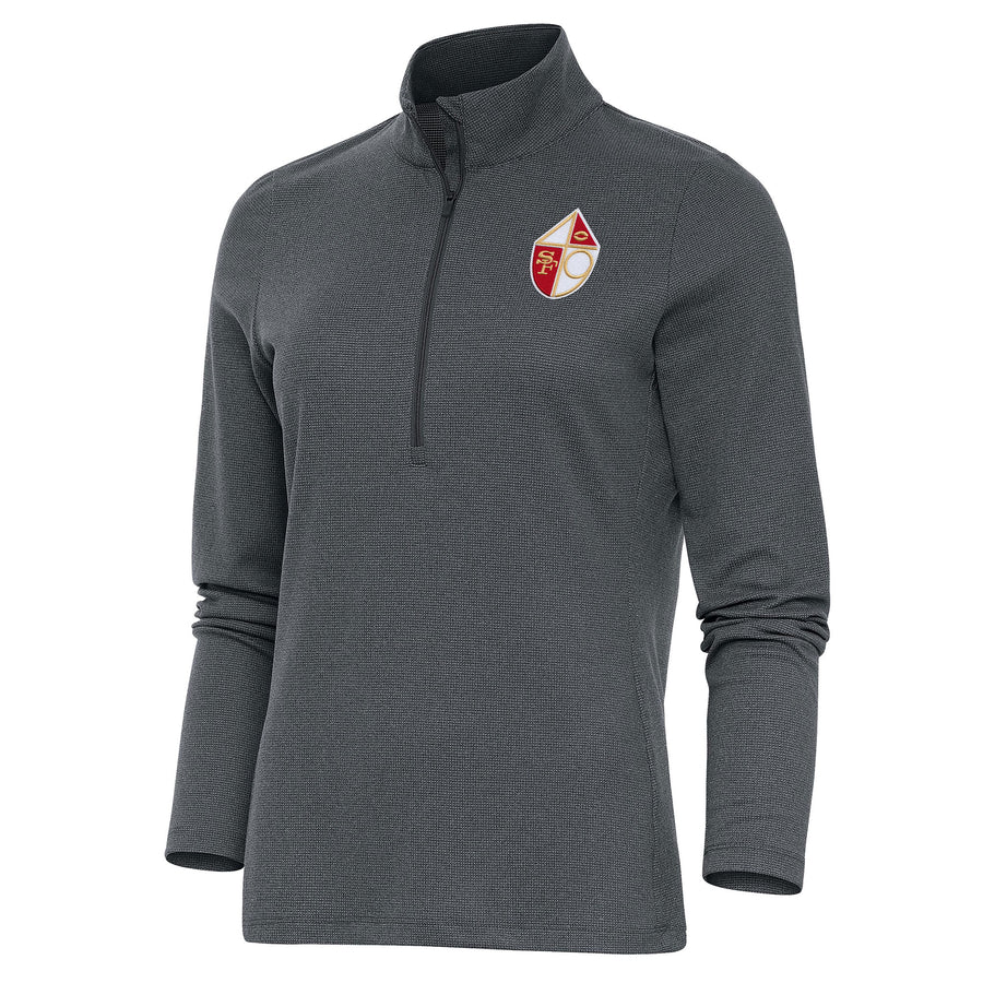 Women's Antigua Heather Charcoal San Francisco 49ers Throwback Logo Epic Quarter-Zip Pullover Top