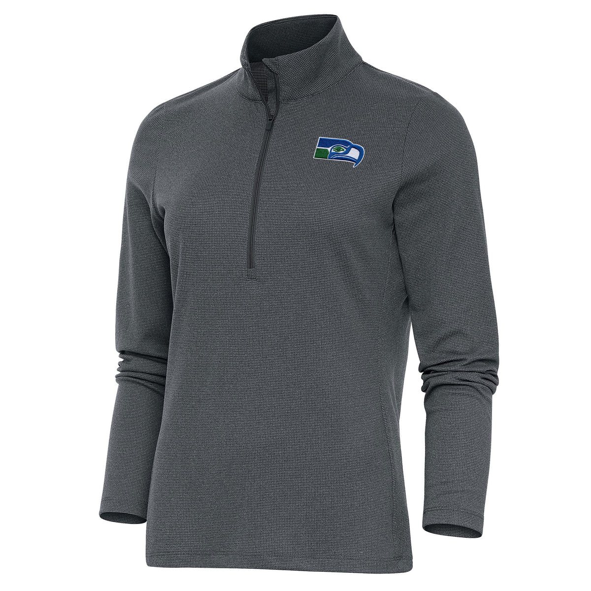 Women's Antigua Heather Charcoal Seattle Seahawks Throwback Logo Epic Quarter-Zip Pullover Top