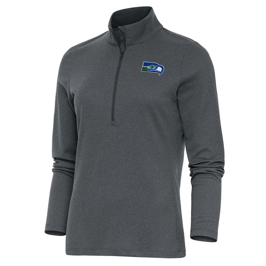 Women's Antigua Heather Charcoal Seattle Seahawks Throwback Logo Epic Quarter-Zip Pullover Top