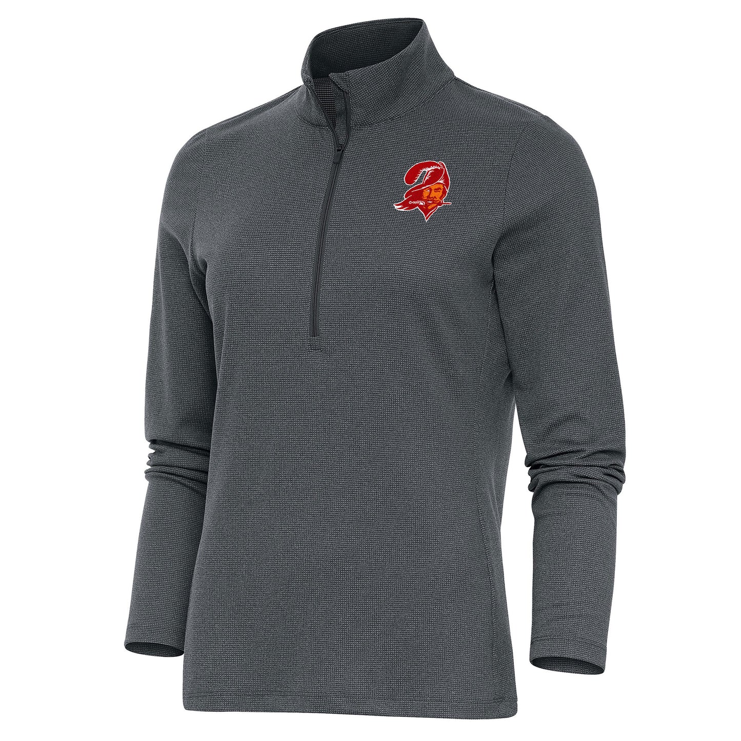 Women's Antigua Heather Charcoal Tampa Bay Buccaneers Throwback Logo Epic Quarter-Zip Pullover Top