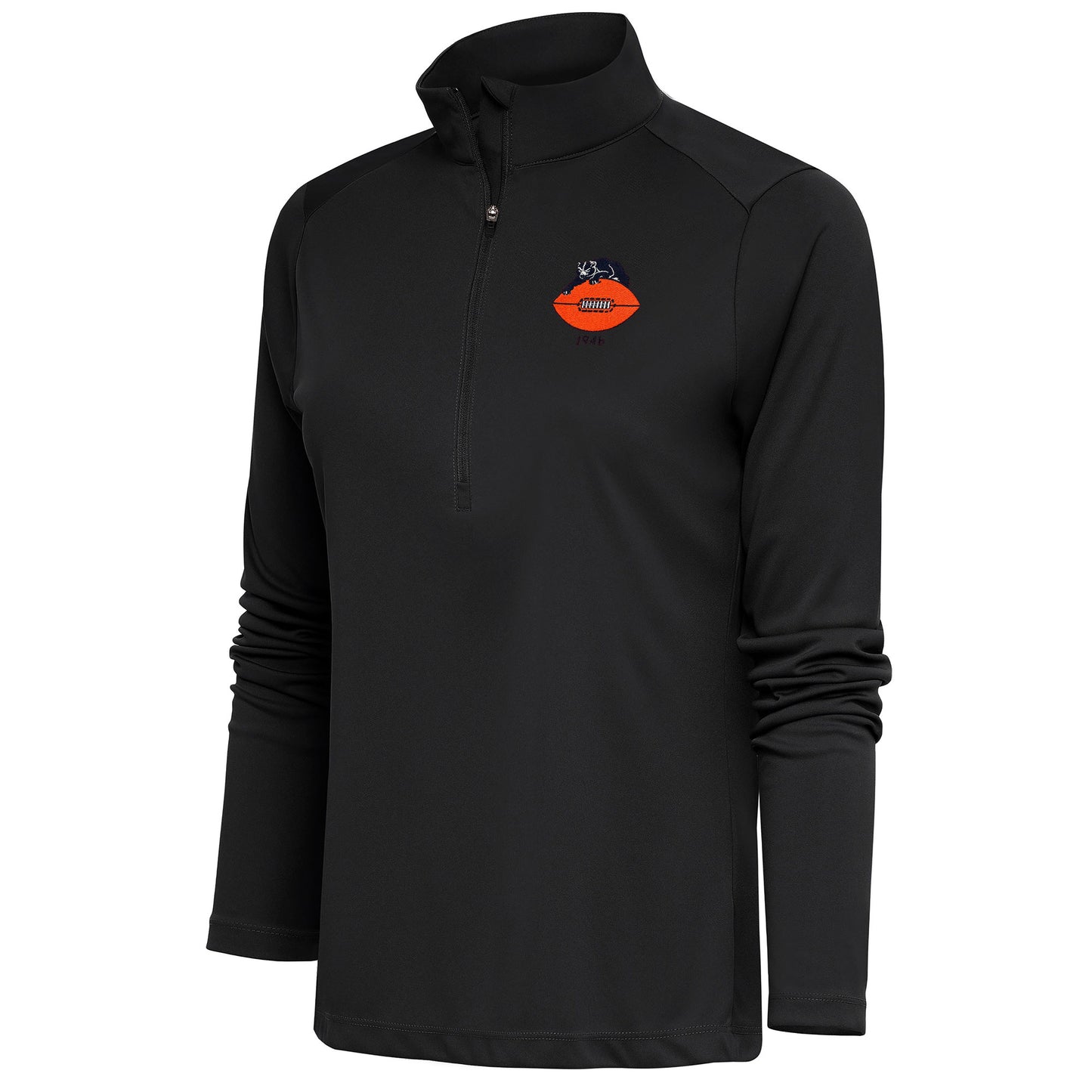 Women's Antigua Charcoal Chicago Bears Throwback Logo Tribute Half-Zip Pullover Top