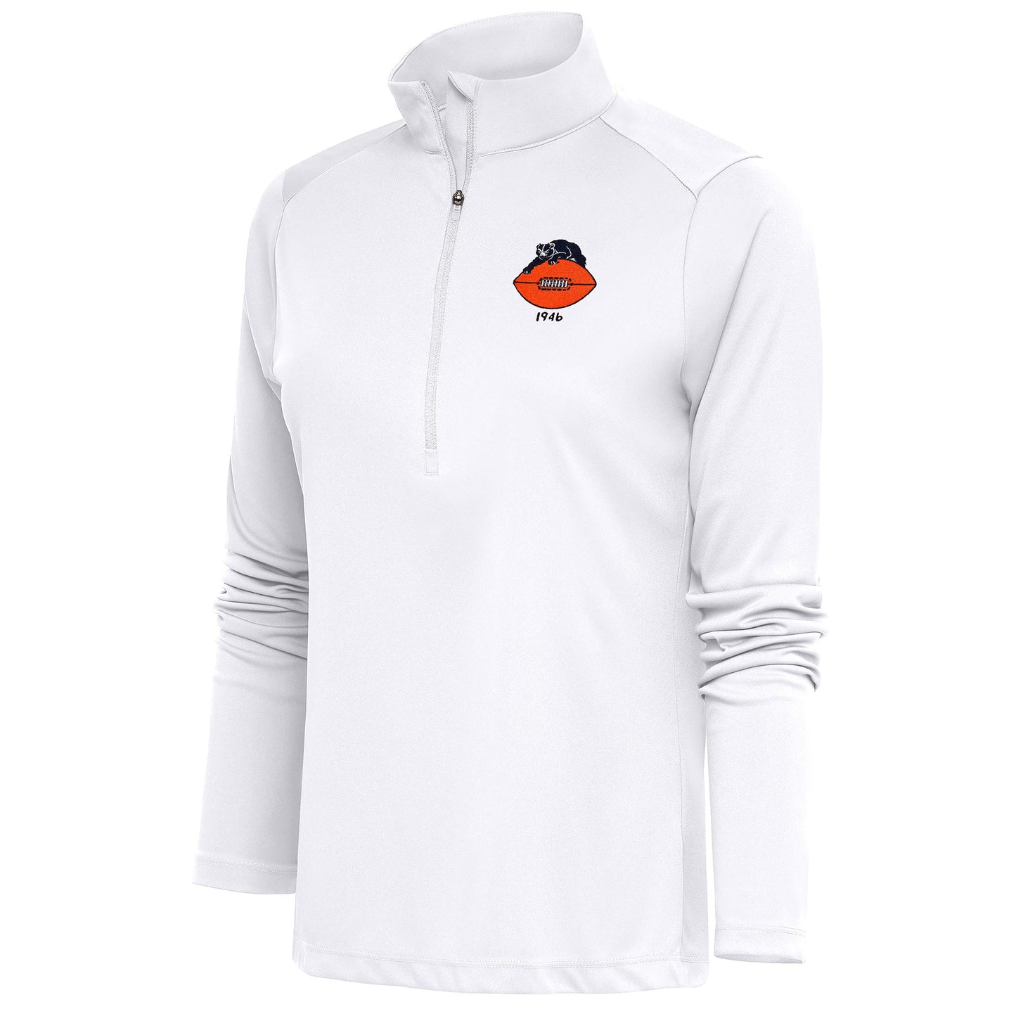 Women's Antigua White Chicago Bears Throwback Logo Tribute Half-Zip Pullover Top