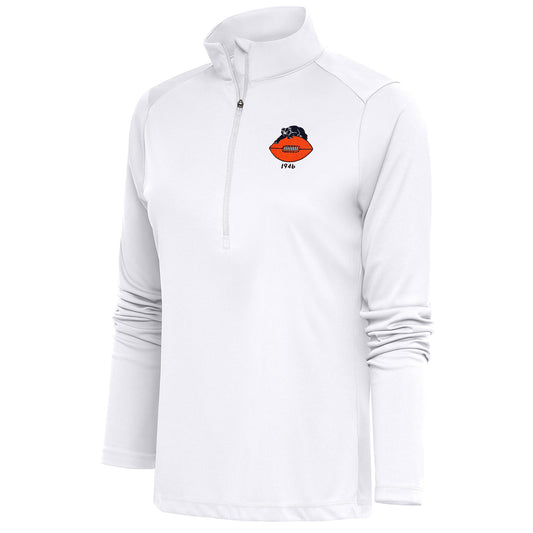 Women's Antigua White Chicago Bears Throwback Logo Tribute Half-Zip Pullover Top