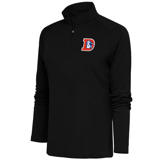 Women's Antigua Black Denver Broncos Throwback Logo Tribute Half-Zip Pullover Top