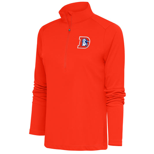 Women's Antigua Orange Denver Broncos Throwback Logo Tribute Half-Zip Pullover Top