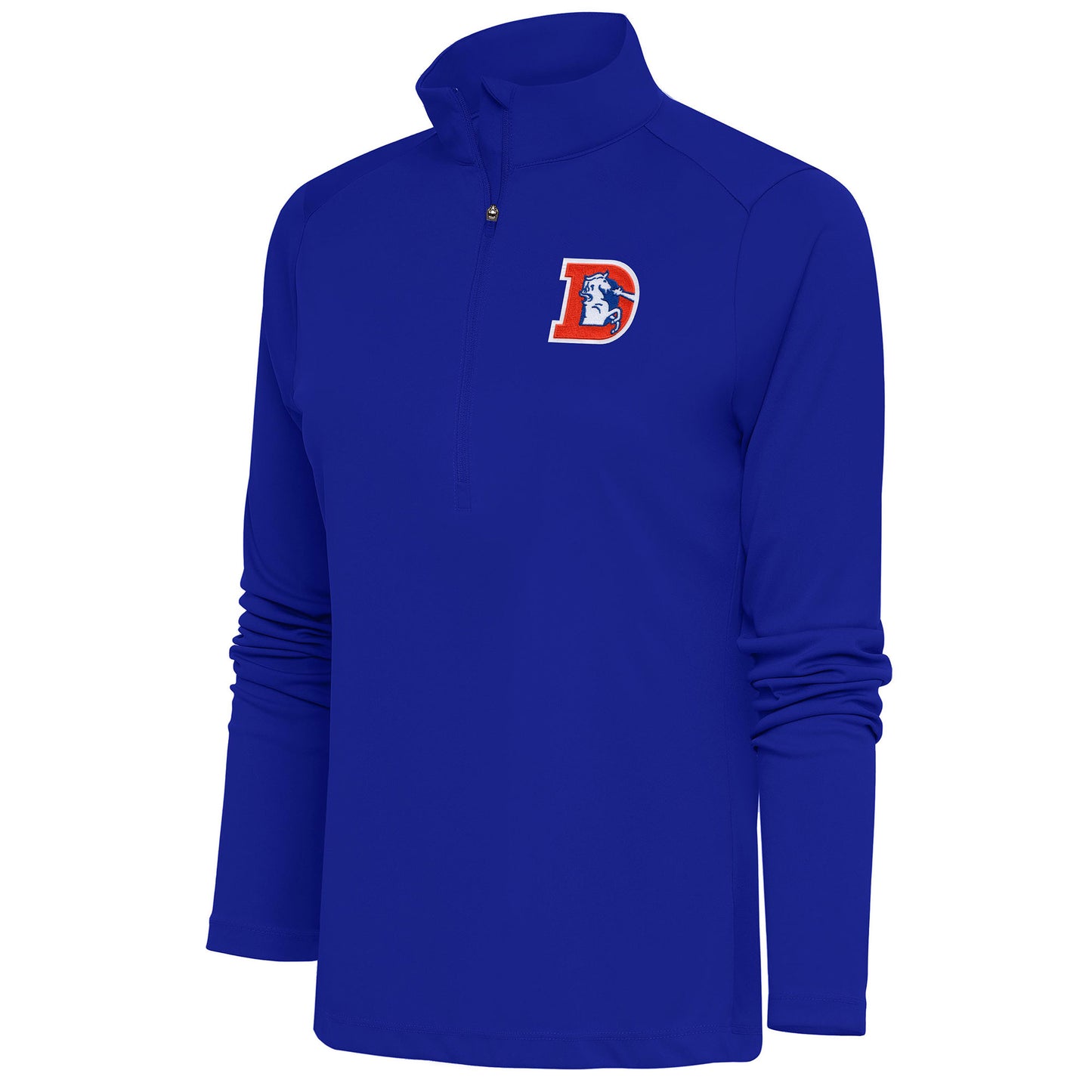 Women's Antigua Royal Denver Broncos Throwback Logo Tribute Half-Zip Pullover Top