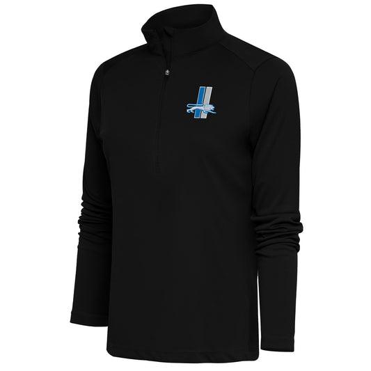 Women's Antigua Black Detroit Lions Throwback Logo Tribute Half-Zip Pullover Top