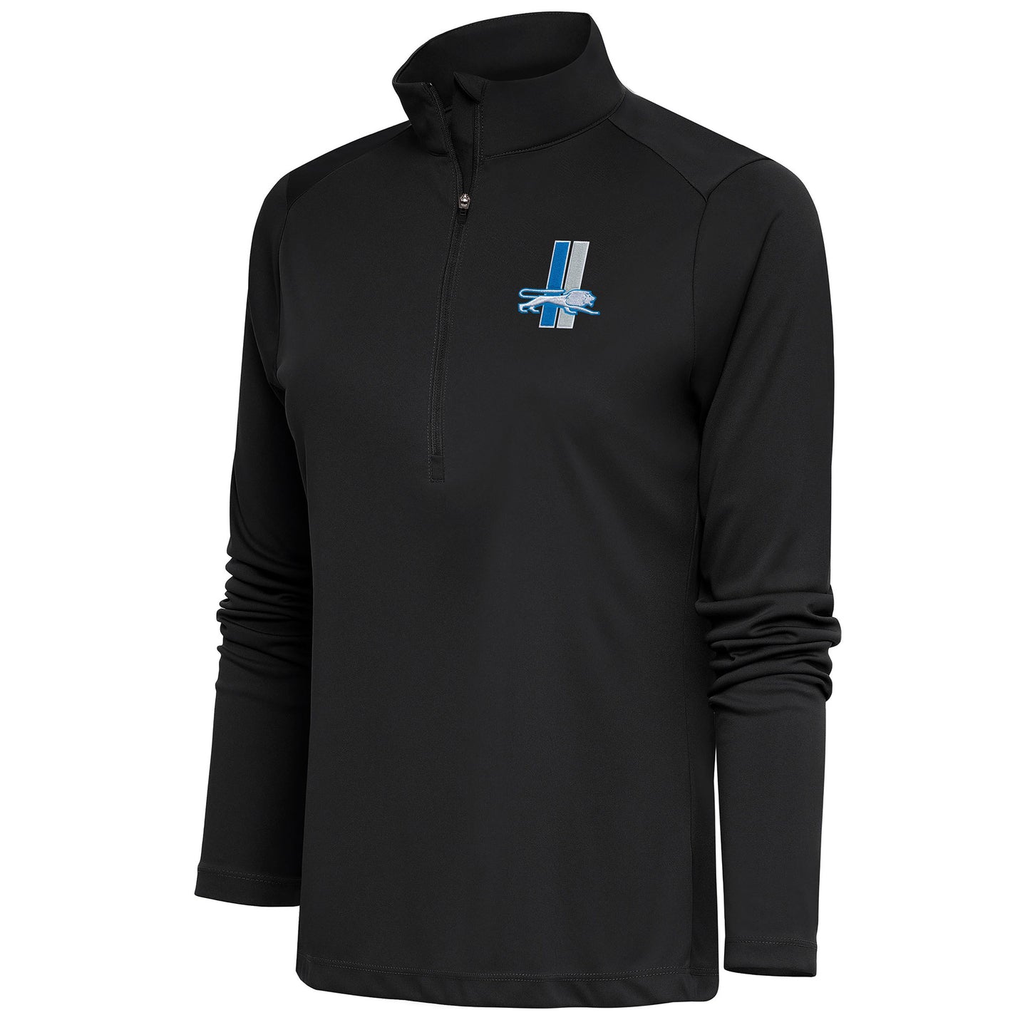 Women's Antigua Charcoal Detroit Lions Throwback Logo Tribute Half-Zip Pullover Top