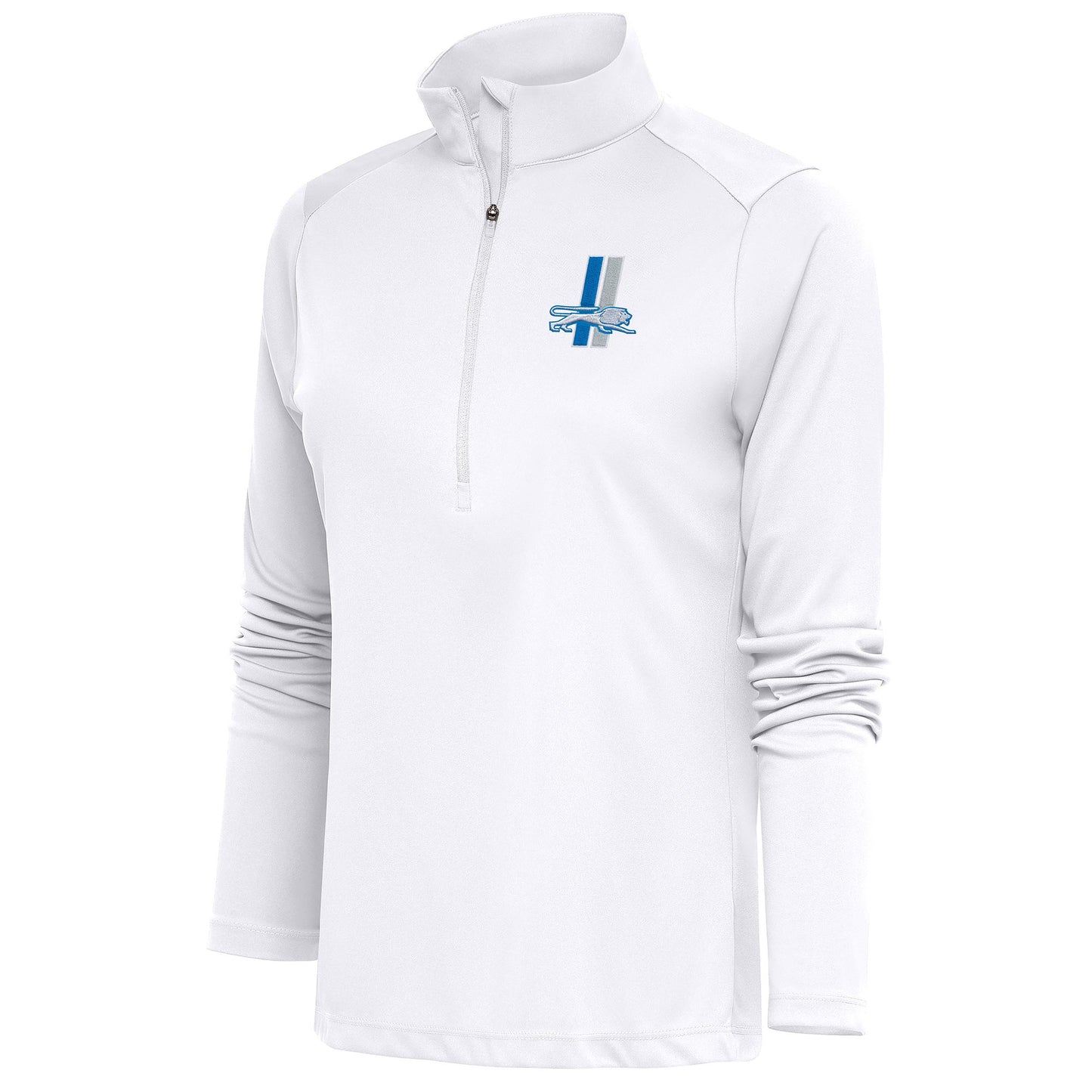 Women's Antigua White Detroit Lions Throwback Logo Tribute Half-Zip Pullover Top