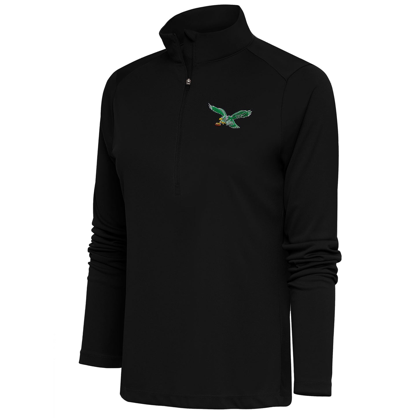 Women's Antigua Black Philadelphia Eagles Throwback Logo Tribute Half-Zip Pullover Top