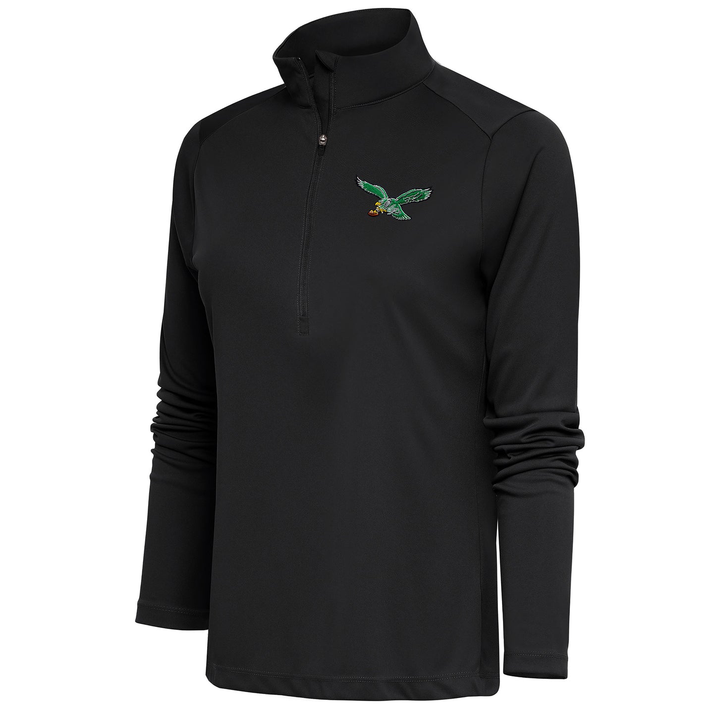 Women's Antigua Charcoal Philadelphia Eagles Throwback Logo Tribute Half-Zip Pullover Top