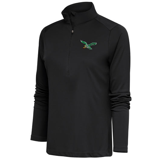 Women's Antigua Charcoal Philadelphia Eagles Throwback Logo Tribute Half-Zip Pullover Top