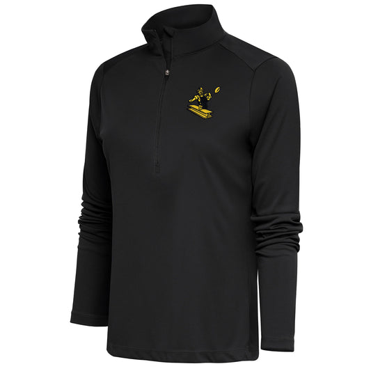 Women's Antigua Charcoal Pittsburgh Steelers Throwback Logo Tribute Half-Zip Pullover Top