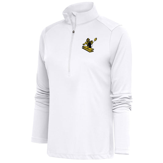 Women's Antigua White Pittsburgh Steelers Throwback Logo Tribute Half-Zip Pullover Top