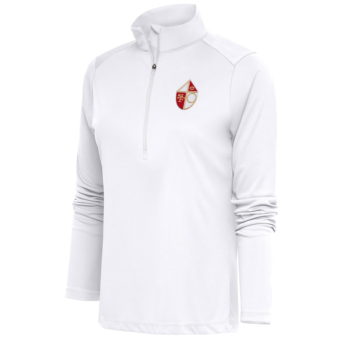 Women's Antigua White San Francisco 49ers Throwback Logo Tribute Half-Zip Pullover Top