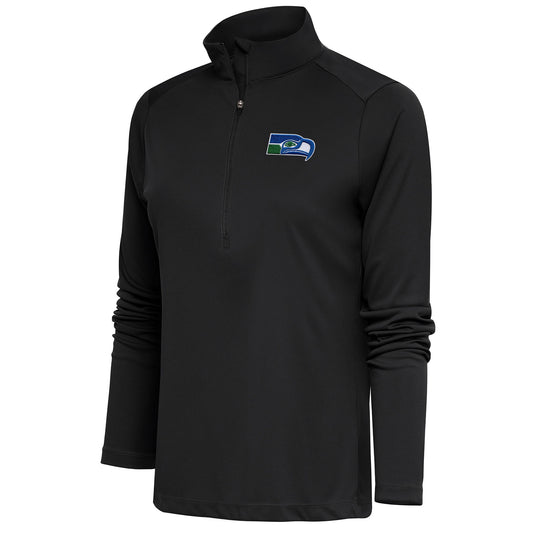 Women's Antigua Charcoal Seattle Seahawks Throwback Logo Tribute Half-Zip Pullover Top