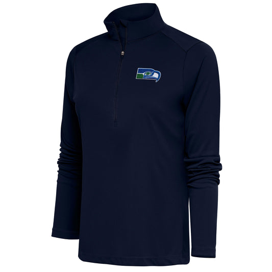 Women's Antigua Navy Seattle Seahawks Throwback Logo Tribute Half-Zip Pullover Top