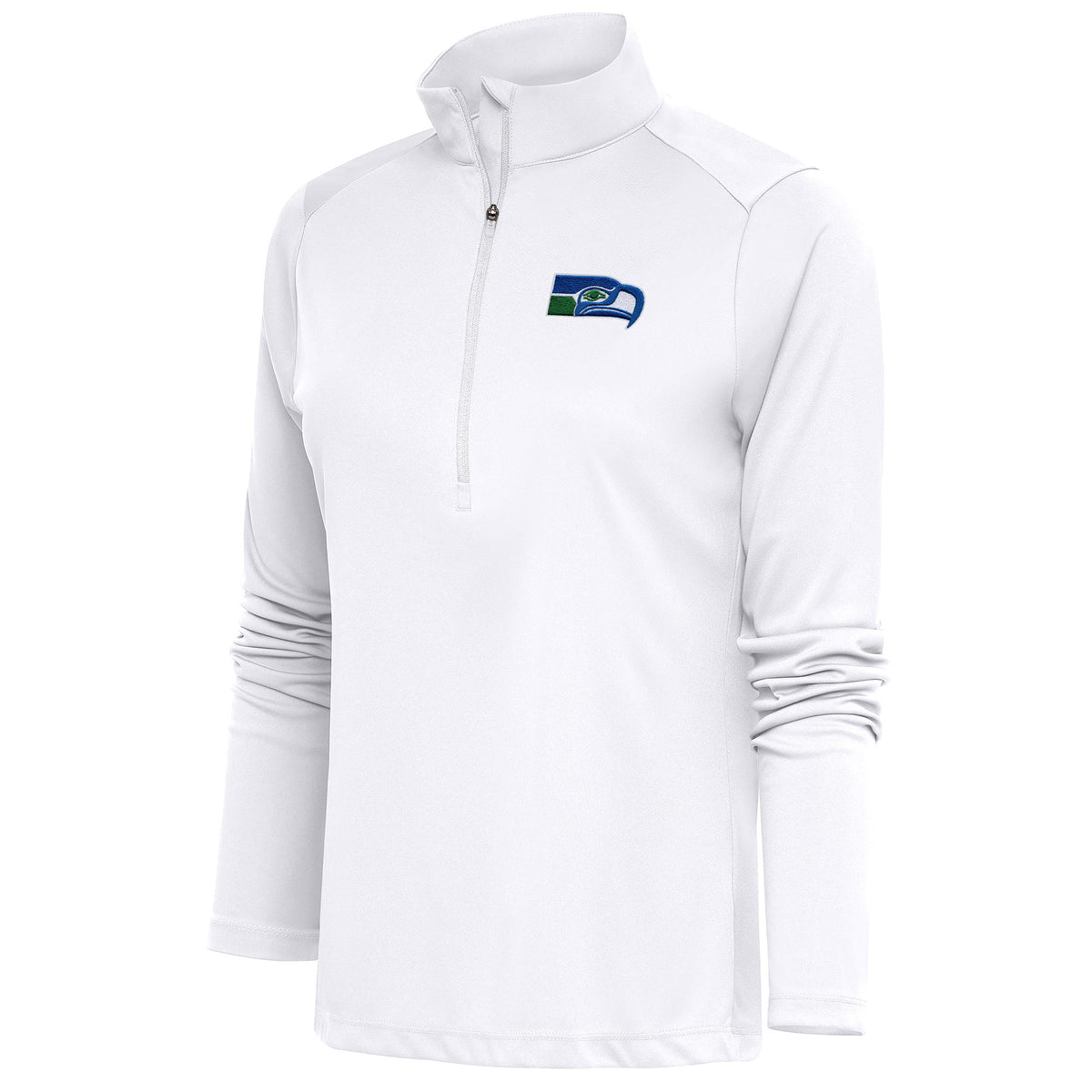 Women's Antigua White Seattle Seahawks Throwback Logo Tribute Half-Zip Pullover Top