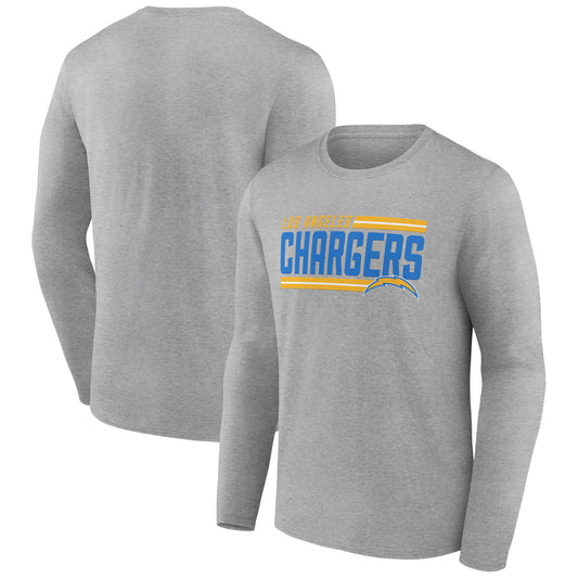 Men's Heather Gray Los Angeles Chargers On Side Stripe Team Long Sleeve T-Shirt