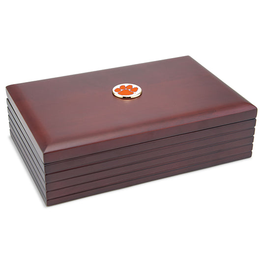 Brown Clemson Tigers Team Logo 9'' x 6'' Team Rosewood Desk Box