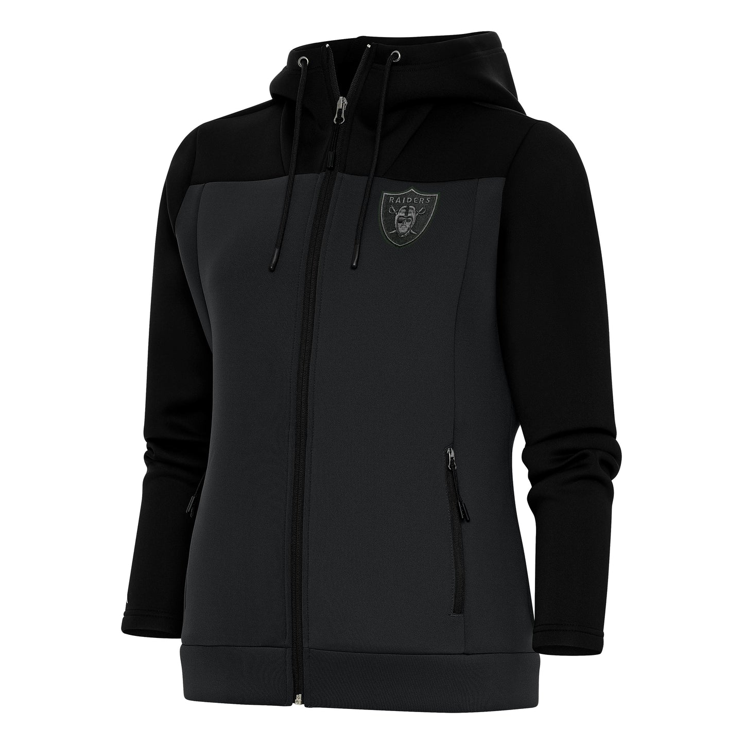 Women's Antigua Black/Charcoal Las Vegas Raiders Tonal Logo Protect Full-Zip Hoodie Jacket