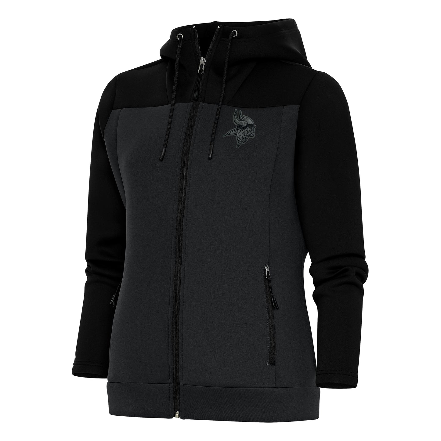 Women's Antigua Black/Charcoal Minnesota Vikings Tonal Logo Protect Full-Zip Hoodie Jacket