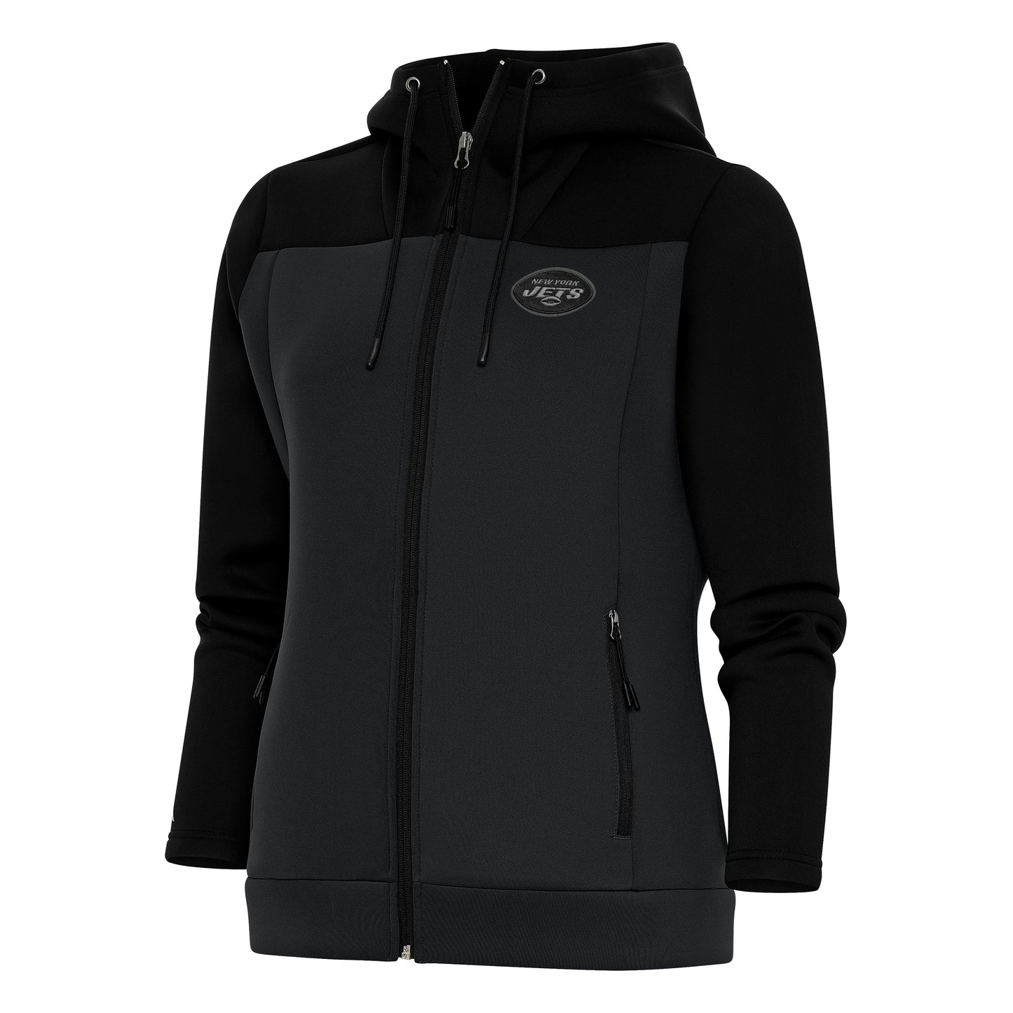 Women's Antigua Black/Charcoal New York Jets Tonal Logo Protect Full-Zip Hoodie Jacket