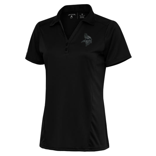 Women's Antigua Black Minnesota Vikings Tonal Logo Tribute Polo