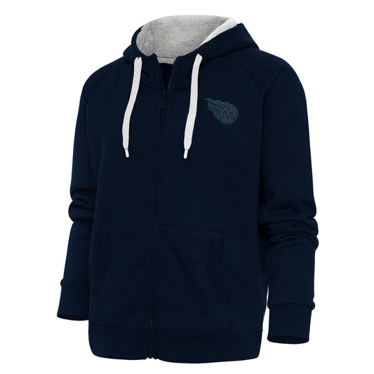 Women's Antigua Navy Tennessee Titans Tonal Logo Victory Full-Zip Hoodie