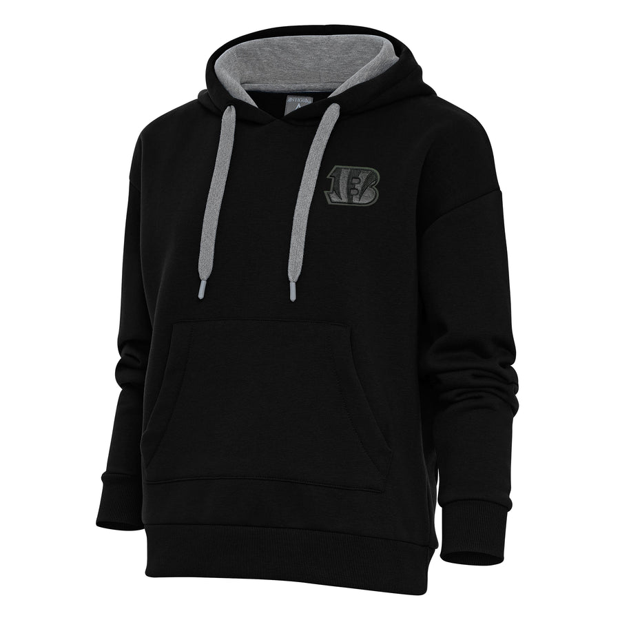Women's Antigua Black Cincinnati Bengals Tonal Logo Victory Pullover Hoodie